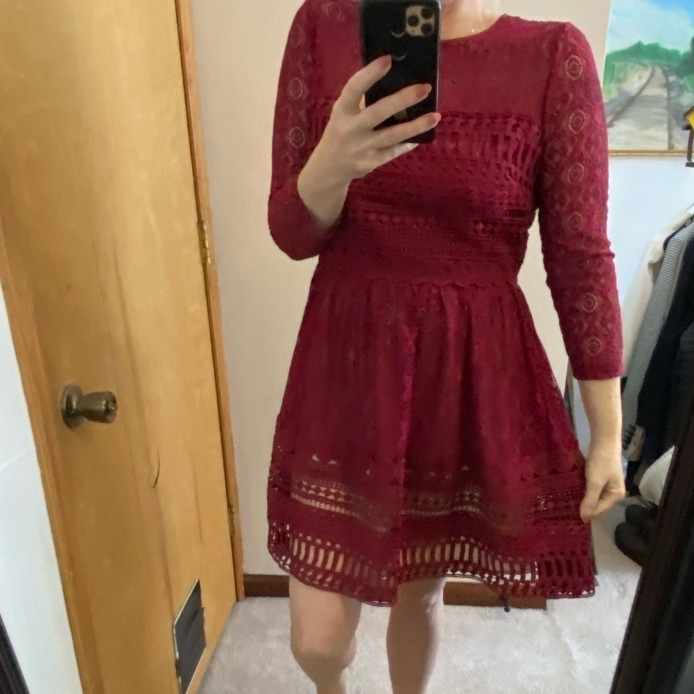 NWT ASOS Burgundy Crochet Long Sleeve Mini